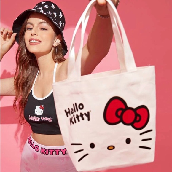 Handbags - Hello Kitty canvas small tote bag cartoon Sanrio cute fun cream white shopping